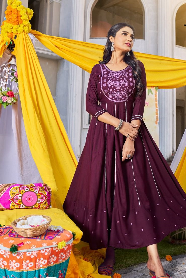 Purple Rayon Anarkali Kurti