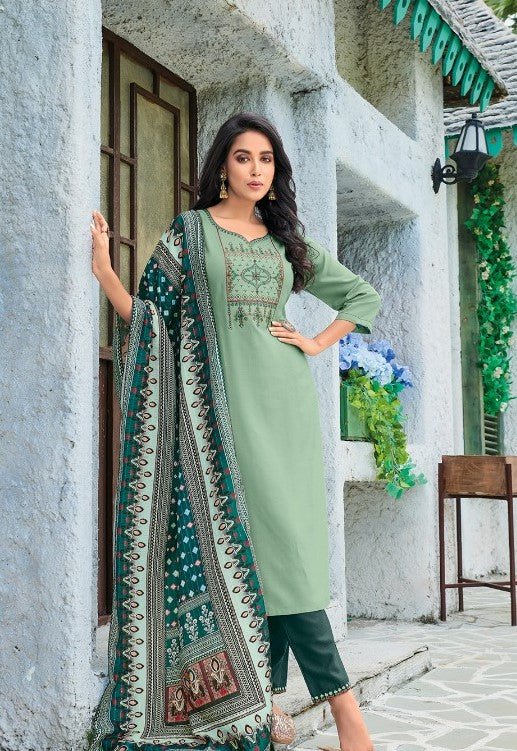 Rainee Green Embroidered Kurta with Bottom & Dupatta