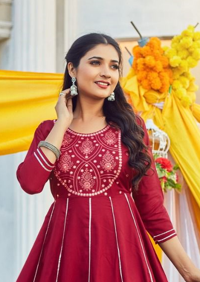 Burgundy Rayon Anarkali Kurti