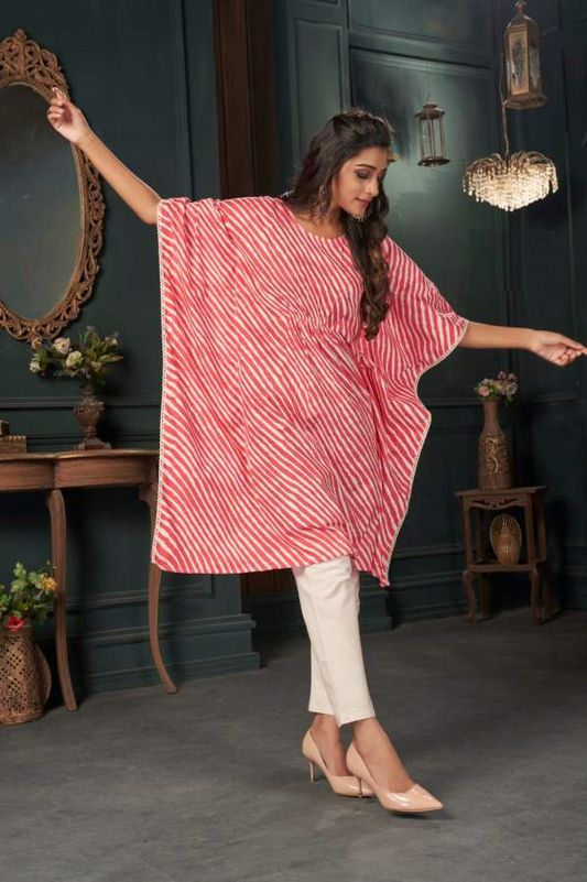 Red Kaftan Leheriya Print Kurti