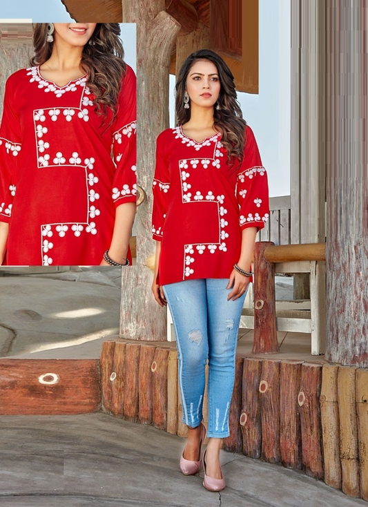 Red Rayon Tunics Top