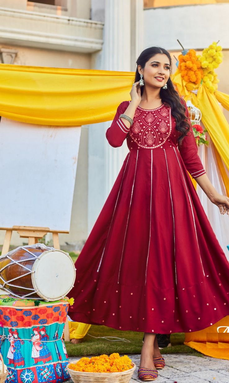 Burgundy Rayon Anarkali Kurti