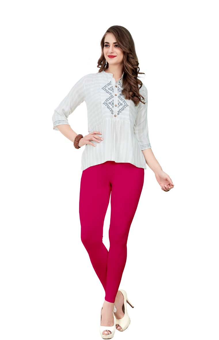 Pink Solid Ankle-Length Leggings