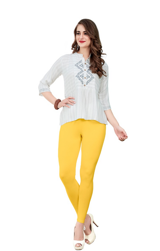 Yellow Solid Ankle-Length Leggings