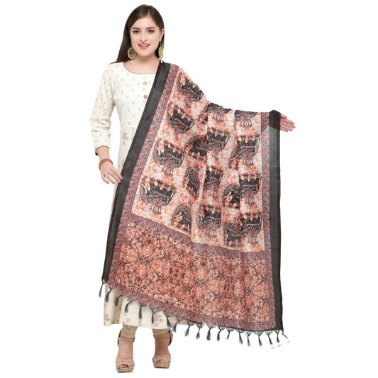 Grey Peach Dupatta with Elephants