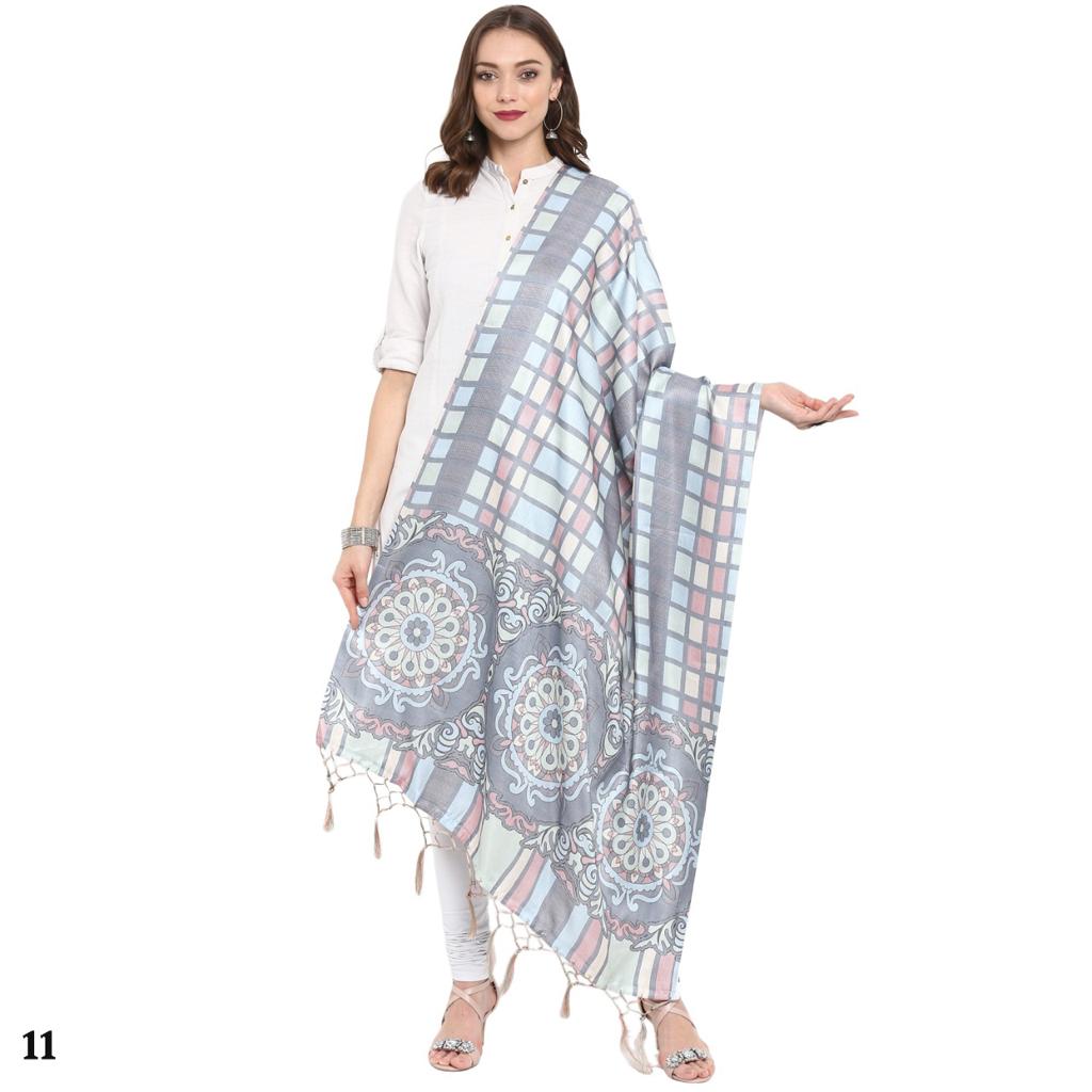 Grey and Blue Dupatta with Checked Pattern