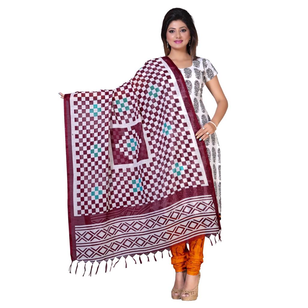 Maroon and Blue Dupatta with Checked Pattern