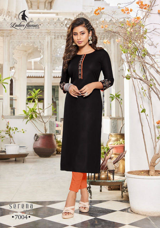 Black Rayon Straight Kurti