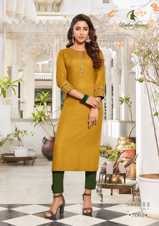 Yellow Rayon Straight Kurti