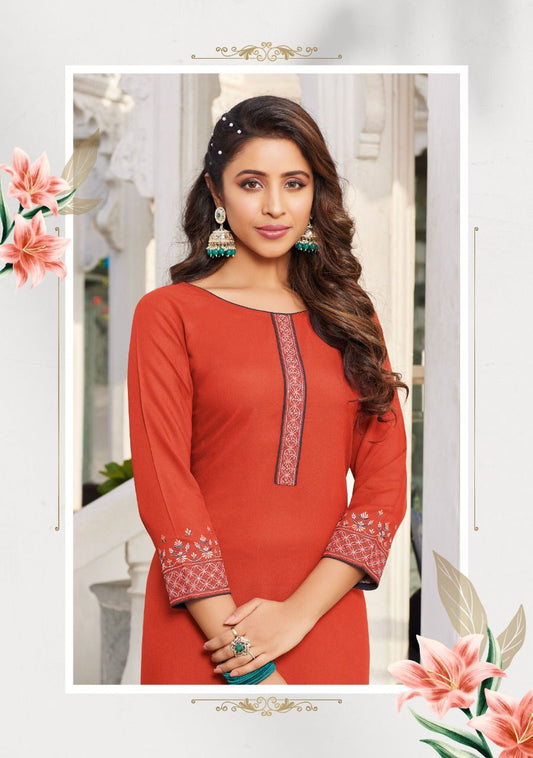 Brick Red Rayon Straight Kurti