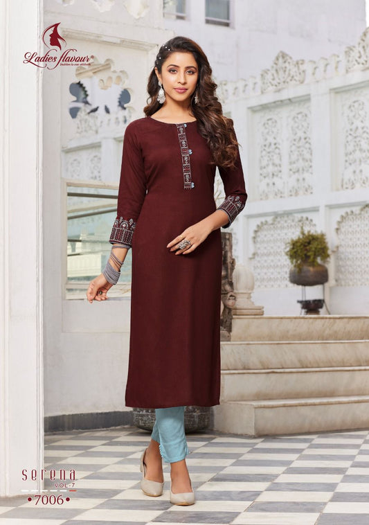 Brown Rayon Straight Kurti