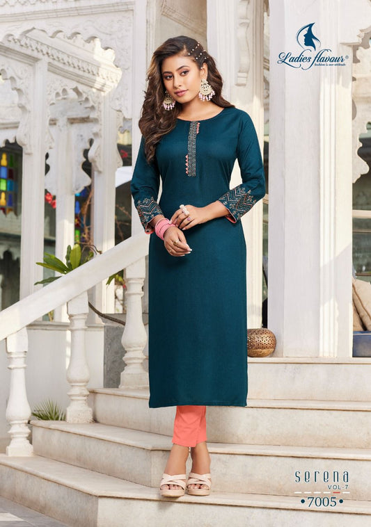 Blue Rayon Straight Kurti