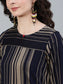 Navy Blue Striped Straight Kurti