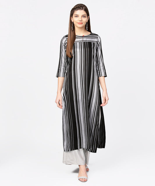 Black Grey Striped Straight Kurti