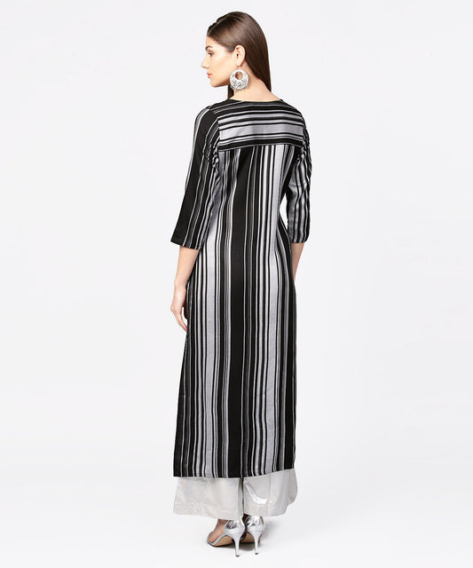 Black Grey Striped Straight Kurti