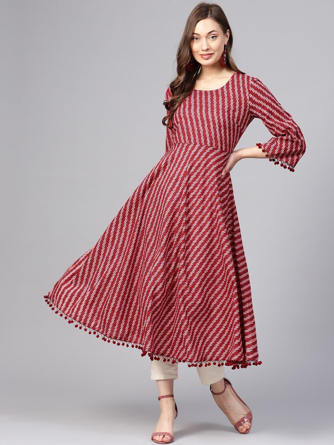 Maroon Striped A-Line Kurti – Thogai Threads