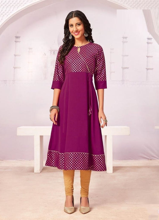 Purple Pink Crepe Flared Kurti