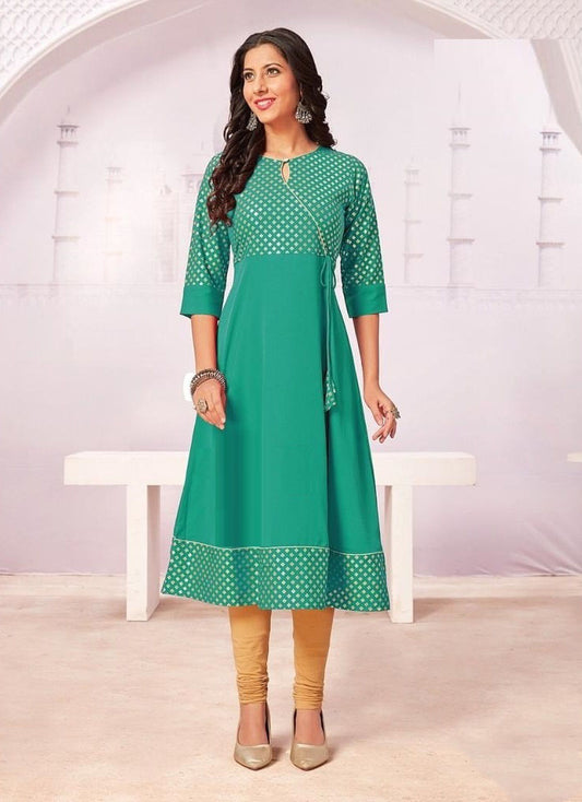 Turquoise Crepe Flared Kurti