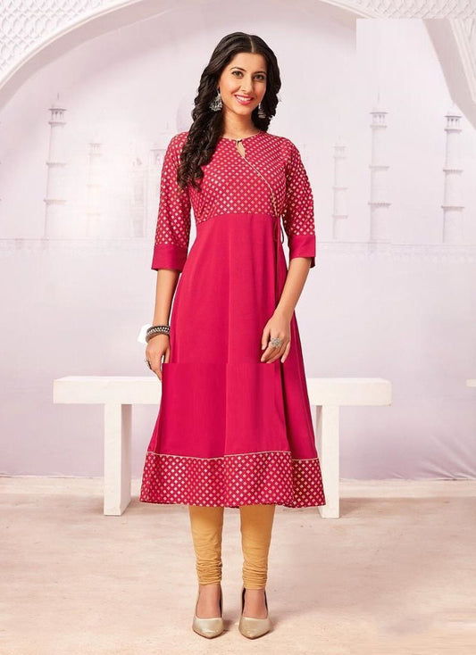 Pink Crepe Flared Kurti