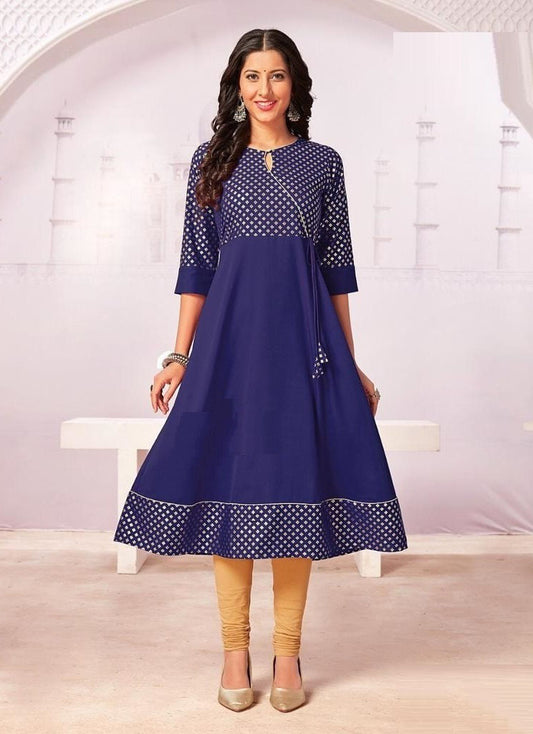 Navy Blue Crepe Flared Kurti