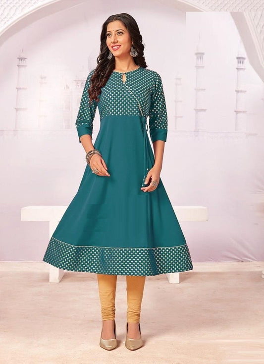 Teal Crepe Flared Kurti