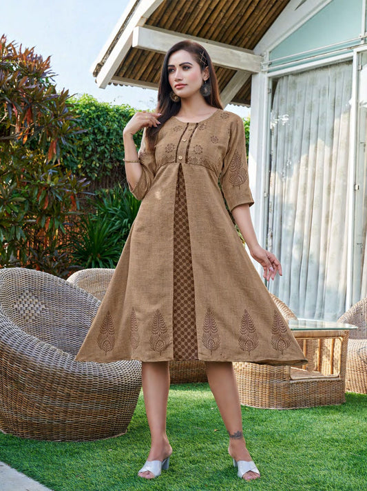 Brown Block Print Kurti