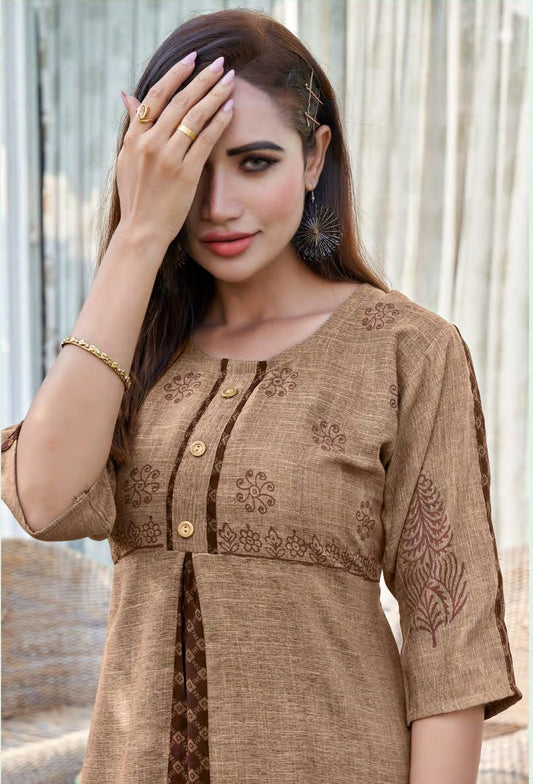 Brown Block Print Kurti