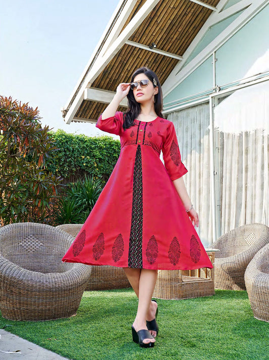 Pink and Black Block Print Kurti