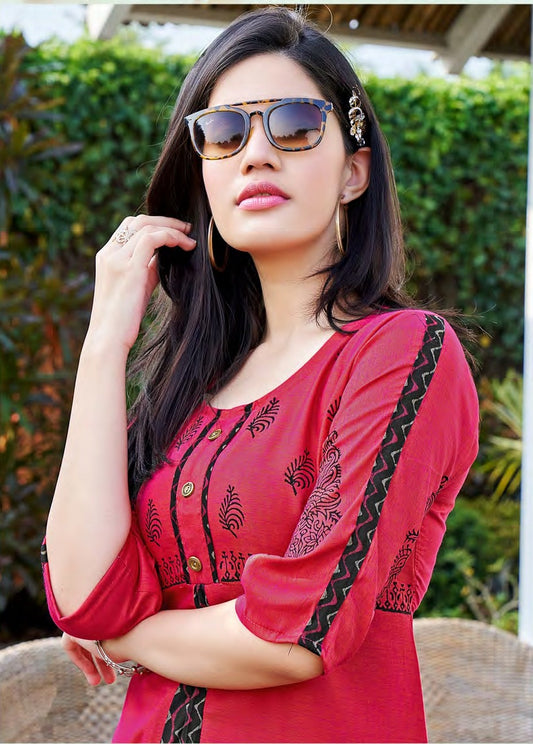 Pink and Black Block Print Kurti