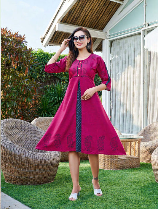 Hot Pink and Blue Block Print Kurti