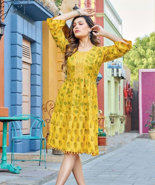 Bright Yellow Rayon Short Kurti