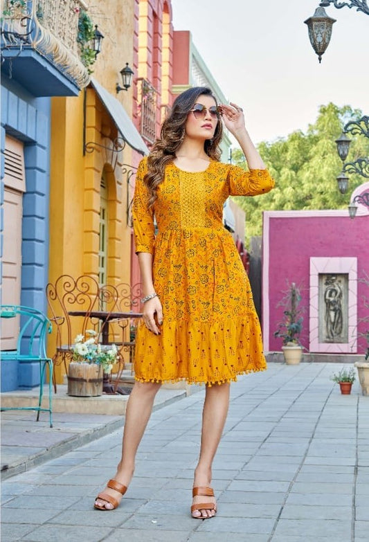 Yellowish Orange Rayon Short Kurti