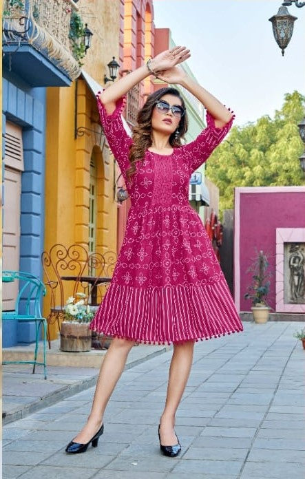 Pink Rayon Short Kurti