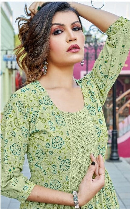 Light Lime Green Rayon Short Kurti