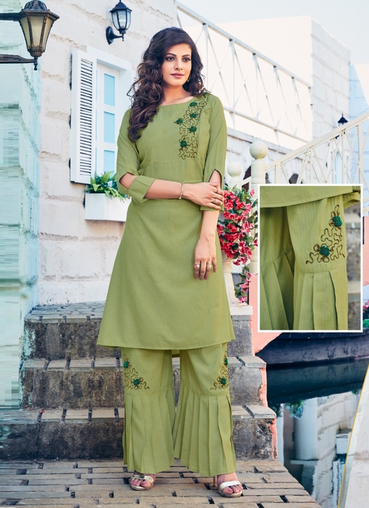 Green Stylish Viscose Kurta with Palazzo