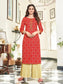 Red and Beige Foil Print Rayon Kurti with Palazzo