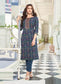 Navy Blue Foil Print Rayon Kurti with Pant