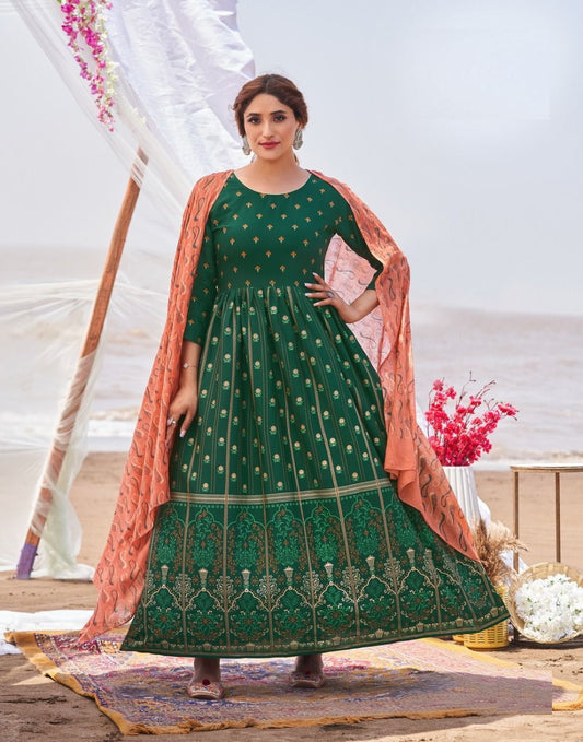 Green Yellow Kurti with Dupatta