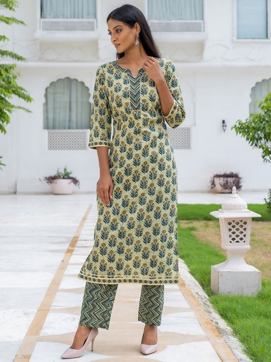 Olive Green Printed Kurti with Palazzo