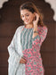 Pink and White Cotton Printed Kurti with Palazzo and Dupatta