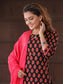 Red and Black Cotton Printed Kurti with Sharara and Dupatta