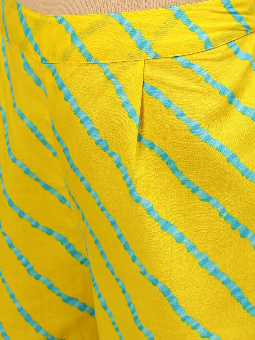 Yellow and Blue Cotton Printed Kurti with Pant and Dupatta