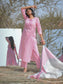 Baby Pink and Grey Cotton Kurti with Palazzo and Dupatta