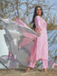 Baby Pink and Grey Cotton Kurti with Palazzo and Dupatta