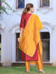 Maroon and Mustard Yellow Kurti with Pant and Dupatta