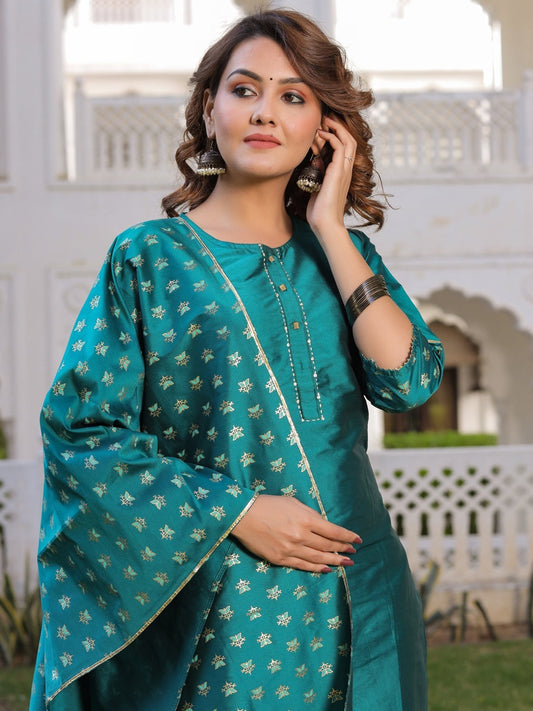 Teal Green Kurti with Pant and Dupatta