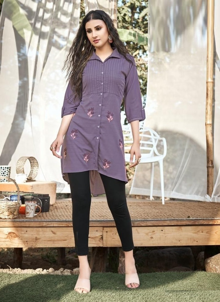 Purple Georgette High-Low Tunics Top