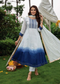 White Blue Shaded Muslin Kurta with Bottom and Dupatta